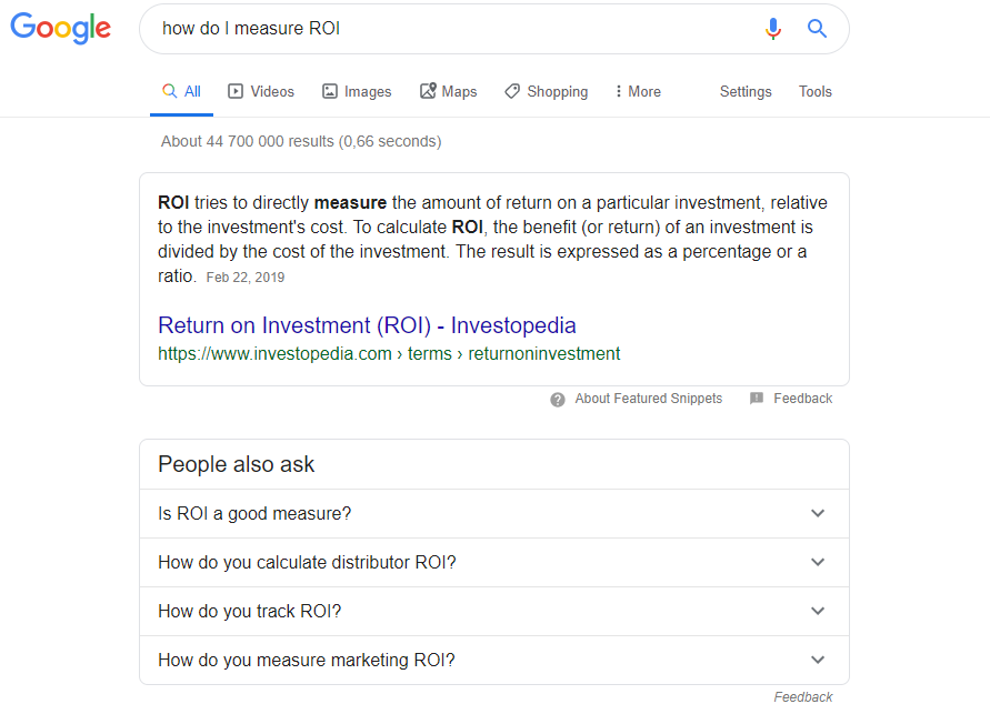 ROI Featured Snippet