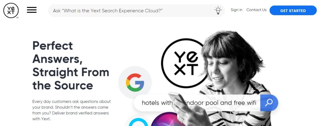 Screenshot of Yext homepage