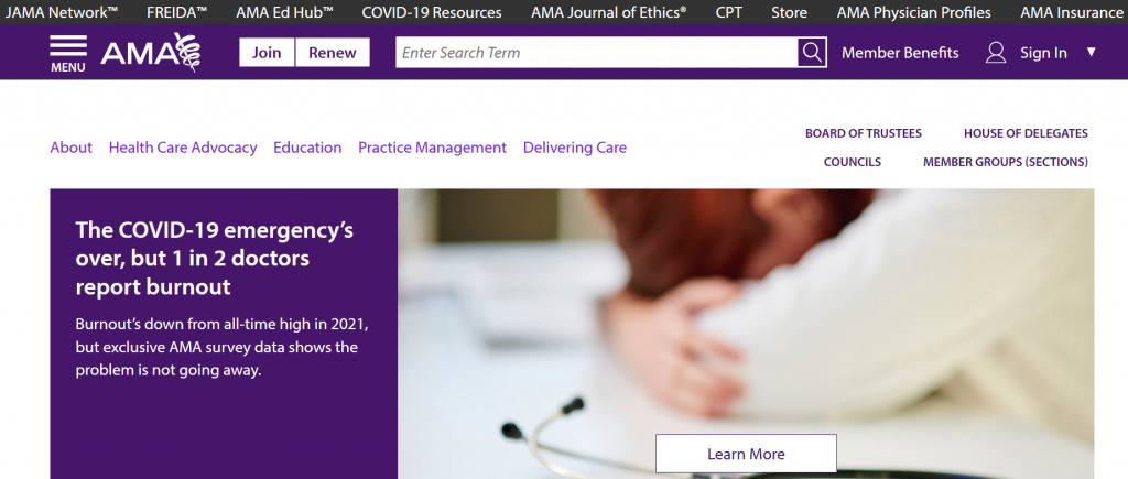 American Medical Association homepage screenshot