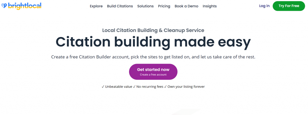BrightLocal's local citation services page screenshot