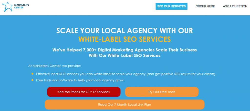 Screenshot of the homepage of a white label guest post service provider