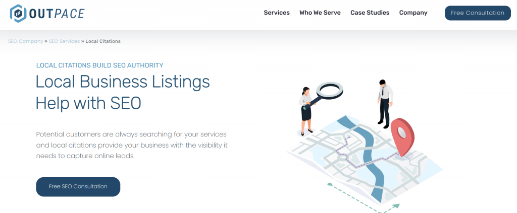 Outpace SEO's local citation services page screenshot