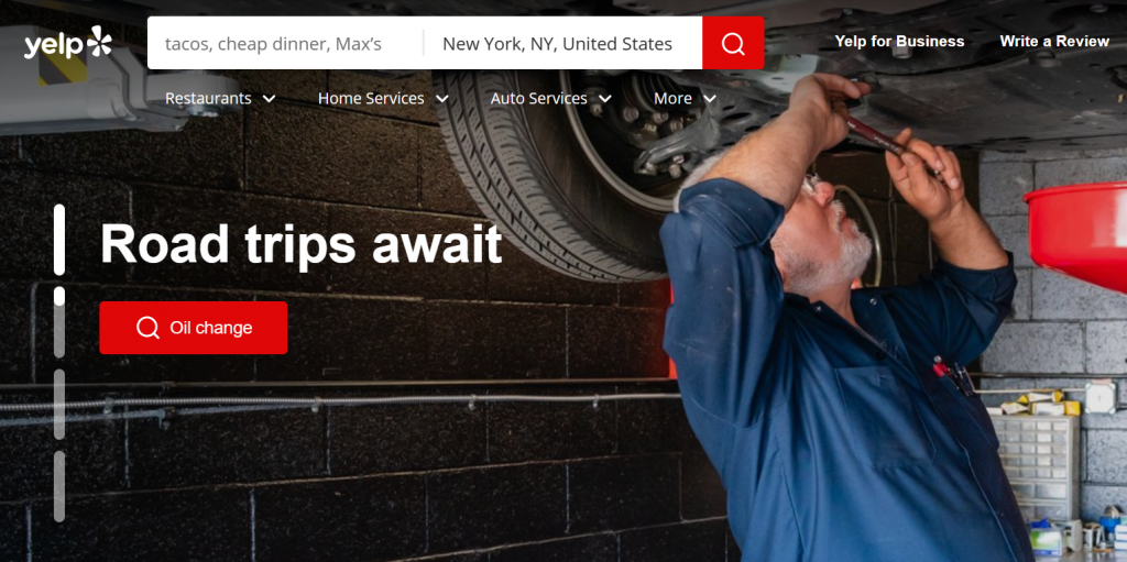 Yelp homepage screenshot