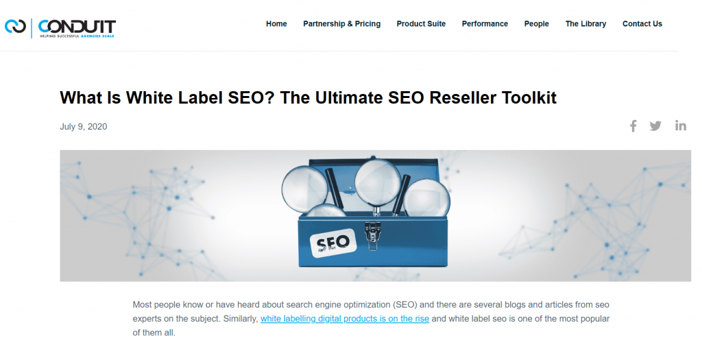Conduit Digital's white label page screenshot