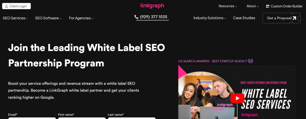 LinkGraph's white label page screenshot