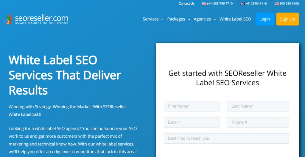 Screenshot of SEOReseller's white label SEO service page