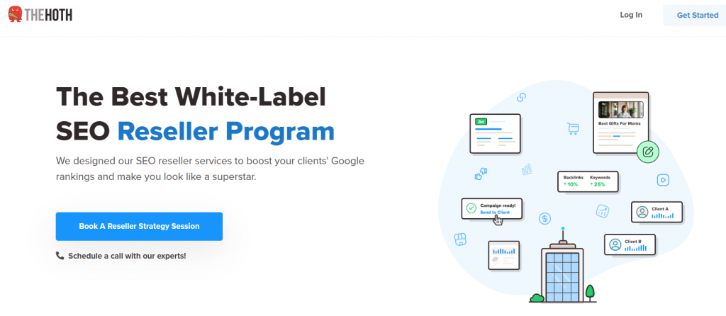 Screenshot of the home page of a white label SEO reseller program provider