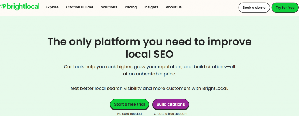 BrightLocal home page screenshot