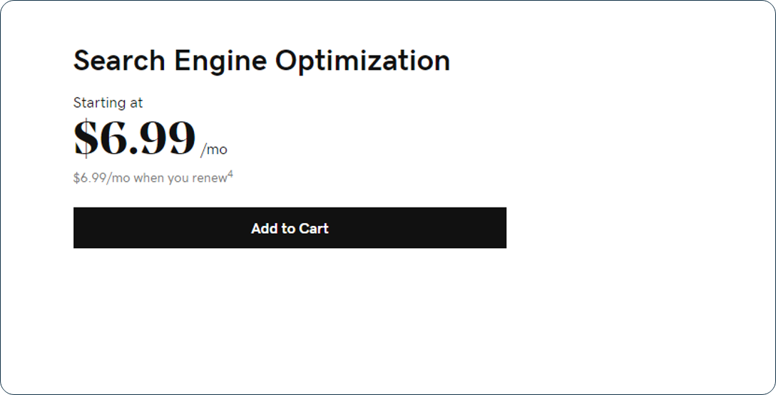 GoDaddy search engine optimization service starts at $6.99 per month