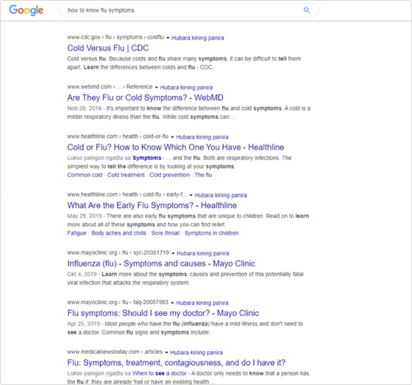Here’s an example of YMYL sites in Google’s SERP: