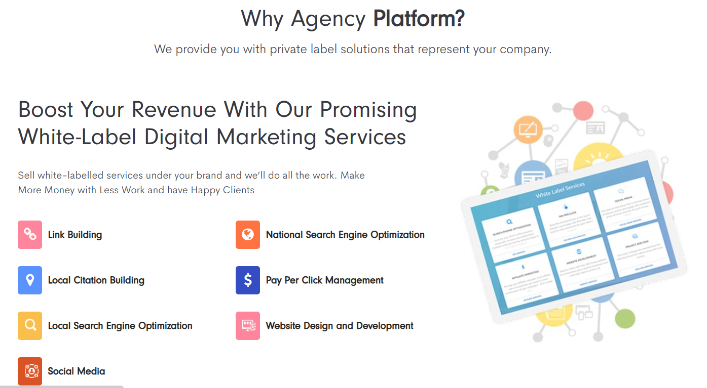 Agency platform homepage screenshot